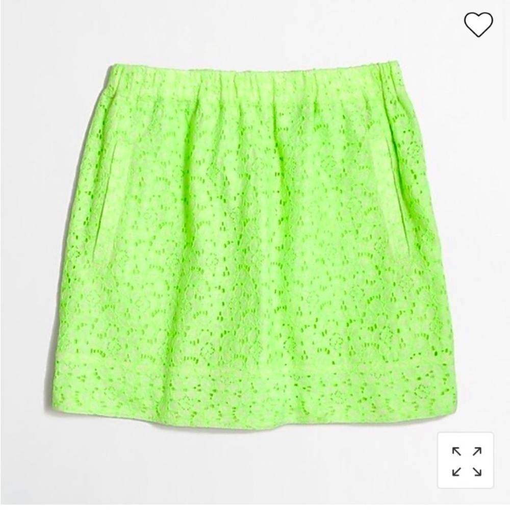 J Crew Neon Eyelet Floral Lace Skirt Green Yellow Size Small